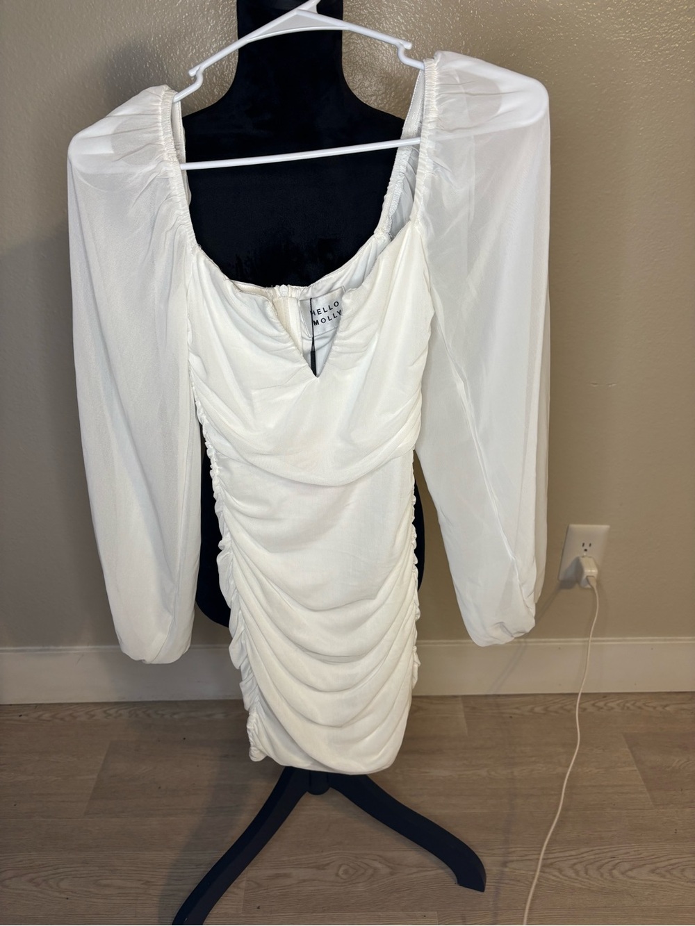 Hello Molly White Ruched Long Sleeve Mini Dress NWT Size XS